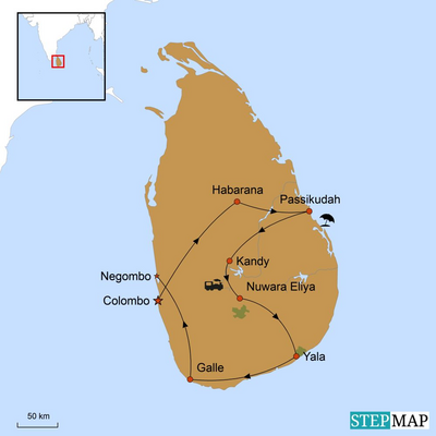 Reiseverlauf, Auf bunten Pfaden, Sri Lanka Rundreise