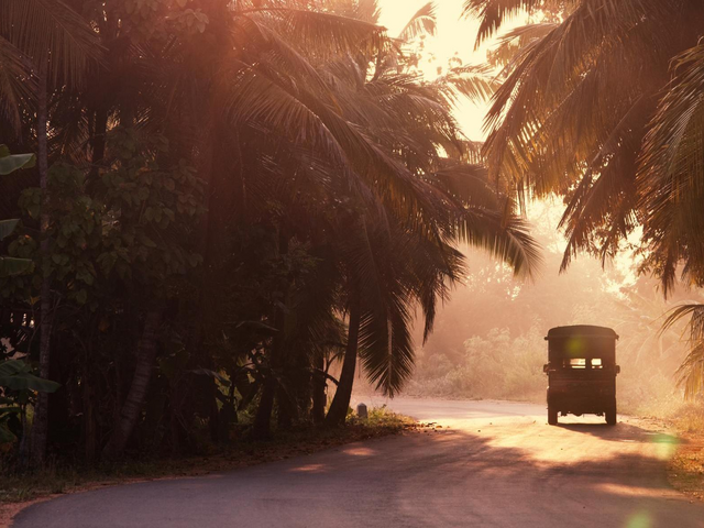 Straße in Sri Lanka, Länderkombination, Auto, Sunset