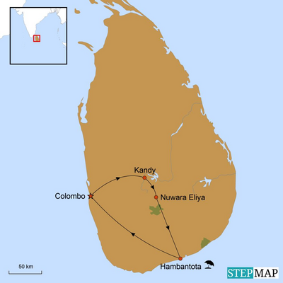 Karte zur Golfreise Sri Lanka