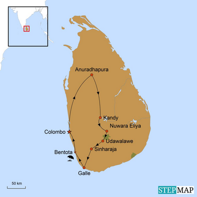 Reiseverlauf Sri Lankas Naturschätze