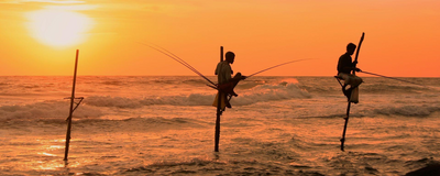 Sonnenuntergang, Traditionelle Fischer, Sri Lanka Reisen