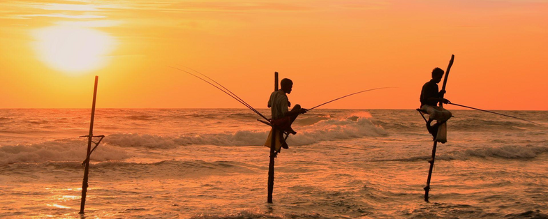 Sonnenuntergang, Traditionelle Fischer, Sri Lanka Reisen