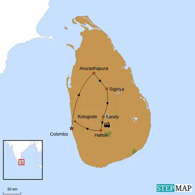 Reiseverlauf, Sri Lanka mit Stopover in VAE, Dubai und Sri Lanka Reise, Karte